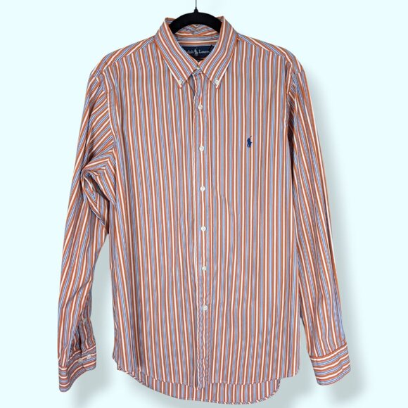 Ralph Lauren Custom Fit Orange & Blue Stripe Shirt - Picture 1 of 4